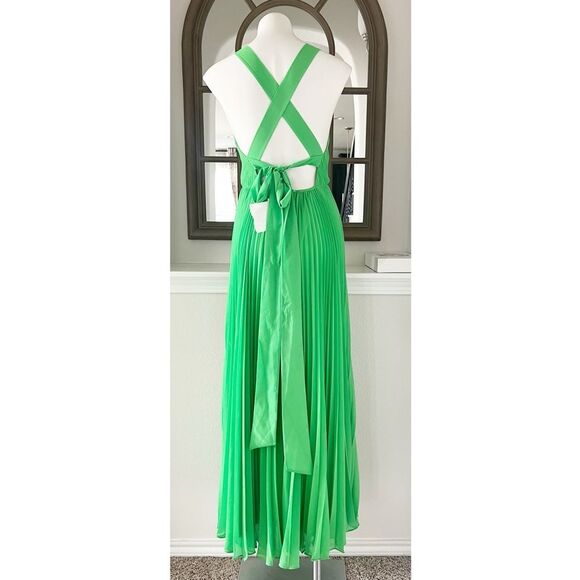 MILLY Oria Pleated Sleeveless Cross Back Dress, Kelly Green, NWT, Size 6 - Picture 13 of 16